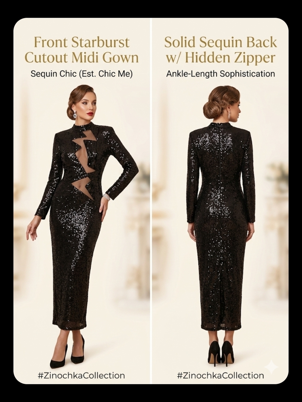 Elegant Black Sequin Gala Gown | Mesh Cutout | Size L 12-14 . Luxury